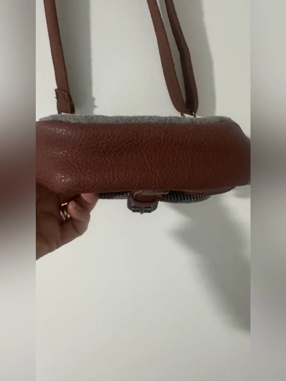 Something Strong Small Wool Messenger Crossbody Bag Gray/Brown